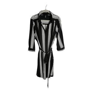 INC Black and White Striped Long Sleeve Belted Dress With Collar Size 2X